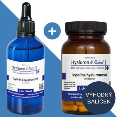 100% kyselina hyaluronová vnitřně: 100 ml + 100 tobolek | N-Medical