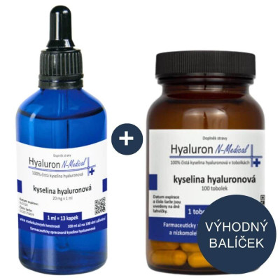 100% kyselina hyaluronová vnitřně: 100 ml + 100 tobolek | N-Medical